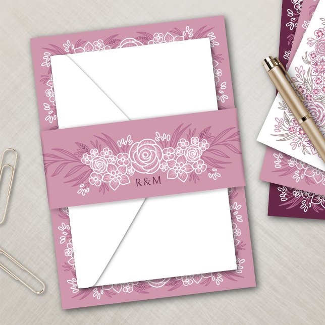 Bandeau De Faire-part Botanique Floral Dusty Rose Blush Bourgogne Mariag (Créateur téléchargé)