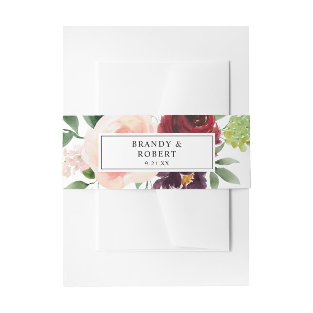 Bandeau De Faire-part Bourgogne et rose pâle 4B Floral (Devant example)