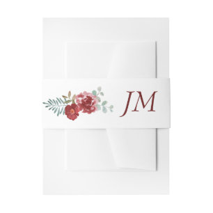 Bandeau De Faire-part Bourgogne Floral Rose Foliage Monogramme Mariage
