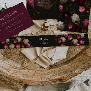 Bandeau De Faire-part Bourgogne foncé floral sombre élégant romantique