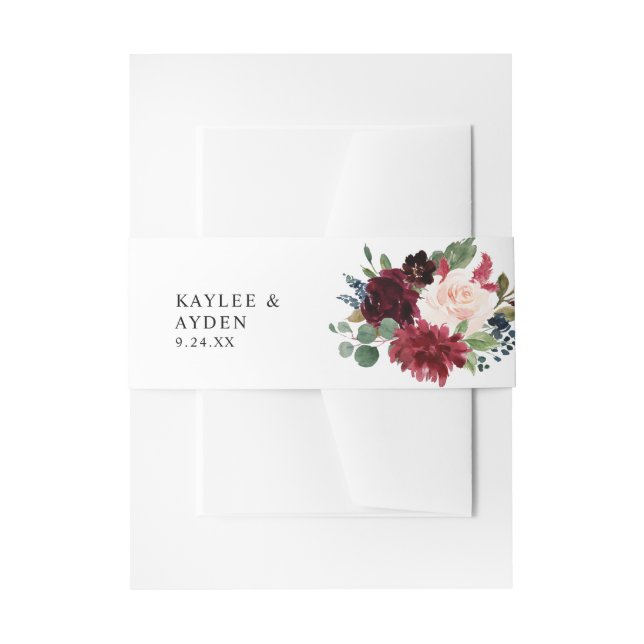 Bandeau De Faire-part Bourgogne & Marine, Flore rose pâle (Devant example)