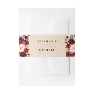 Bandeau De Faire-part Bourgogne Rouge Floral Russe Boho burlap Mariage