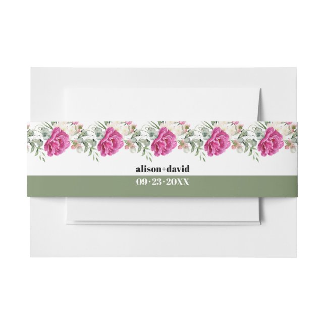 Bandeau De Faire-part Branches avec verdure et fleurs blanches mariage (Devant Example)
