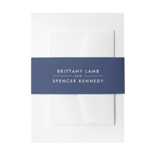 Bandeau De Faire-part BRIDE & GROOM moderne design bleu marine blanc