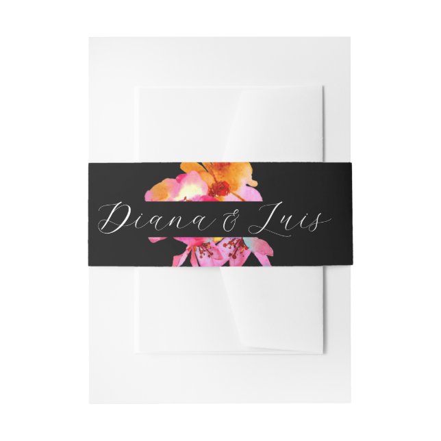 Bandeau De Faire-part Bright Floral Aquarelle rose Mariage noir (Devant example)