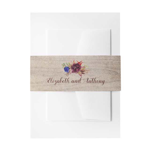 Bandeau De Faire-part Burgundy et Navy Blue Floral Bois rustique (Devant example)