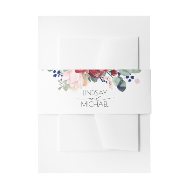 Bandeau De Faire-part Burgundy Rouge et bleu marine Mariage floral (Devant example)