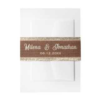 Bandeau De Faire-part Burlap réaliste Rustique Gold & Chocolat Brown