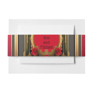 Bandeau De Faire-part Cadre doré aux roses rouges, mariage gothique