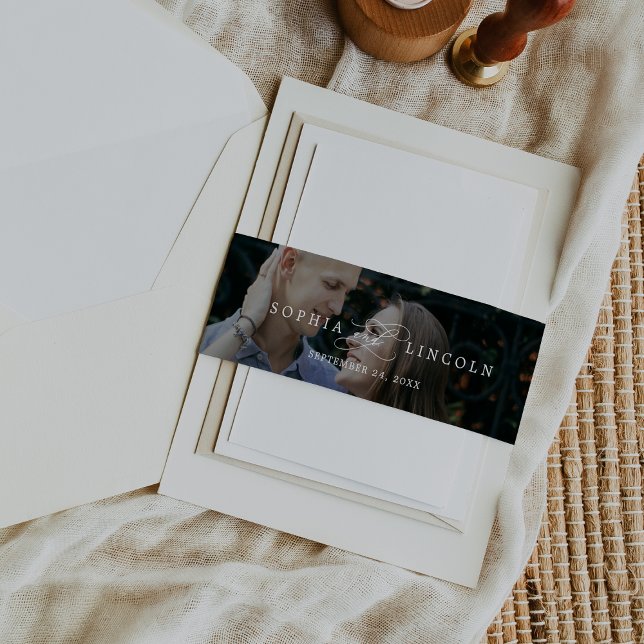 Bandeau De Faire-part Calligraphie romantique Dark Photo Overlay Mariage (Créateur téléchargé)