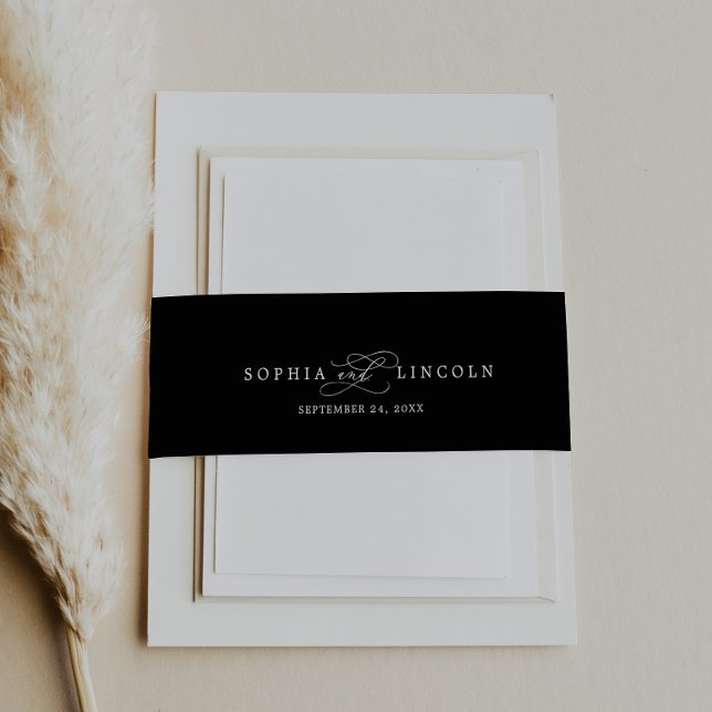 Bandeau De Faire-part Calligraphie romantique | Mariage noir florissant (Créateur téléchargé)