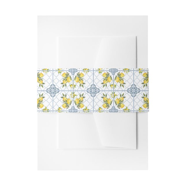 Bandeau De Faire-part Carrelage bleu aquarelle motif de citron campagne  (Devant example)