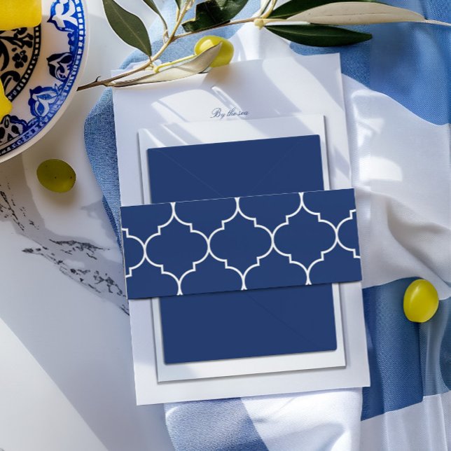 Bandeau De Faire-part Carrelage bleu et blanc méditerranéen Mariage (Blue & White Mediterranean Tile Wedding Invitation Belly Band)