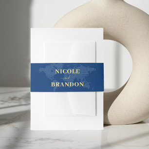 Bandeau De Faire-part Carte du monde bleu Destination Mariage