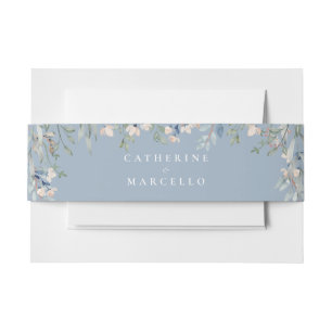 Bandeau De Faire-part Cascade Floral Élégant Mariage Bleu Poussiéreux
