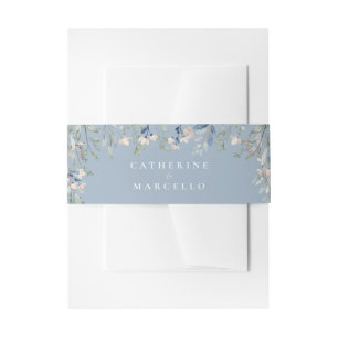 Bandeau De Faire-part Cascade Floral Moderne Mariage Bleu Poussiéreux