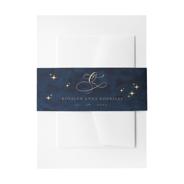 Bandeau De Faire-part  Celestial Blue Quinceanera Midnight Stars Moon  (Devant example)