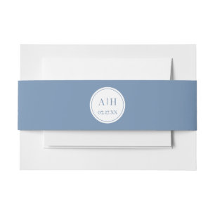 Bandeau De Faire-part Cercle Monogramme Initiales Dusty Blue Belly Band