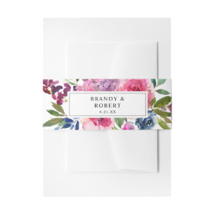 Bandeau De Faire-part Chaud Rose & Bleu Marine Floral 2