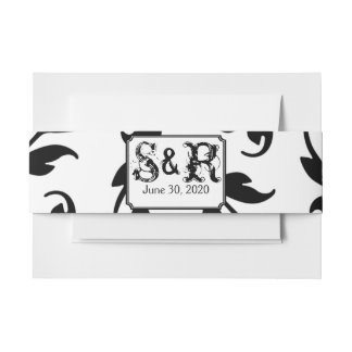 Bandeau De Faire-part Chic Black and White Mariage damassé Belly Band