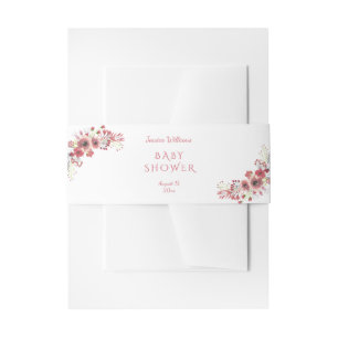 Bandeau De Faire-part Chic et élégante Baby Shower florale aquarelle rou