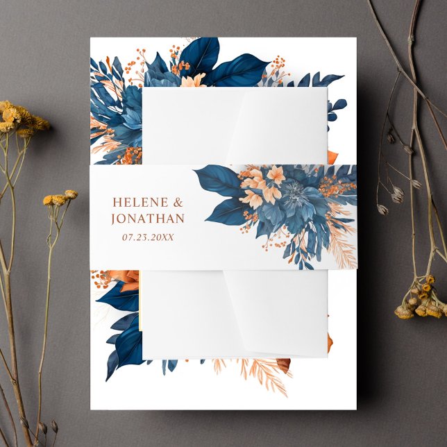 Bandeau De Faire-part Chic Mariage de rouille Indigo (Chic Indigo Rust Wedding Invitation Belly Band)