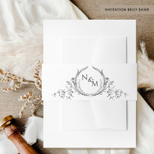 Bandeau De Faire-part Chic noir et blanc Mariage main tiré Monogramme