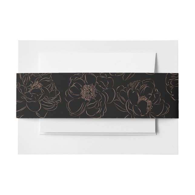 Bandeau De Faire-part Chic Rose Gold Black Floral Mariage (Devant Example)