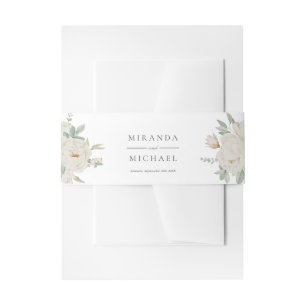Bandeau De Faire-part CHIC ROSES BLANCHES FLEURS Monogramme botanique