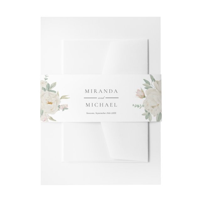 Bandeau De Faire-part CHIC ROSES BLANCHES FLEURS Monogramme botanique (Devant example)