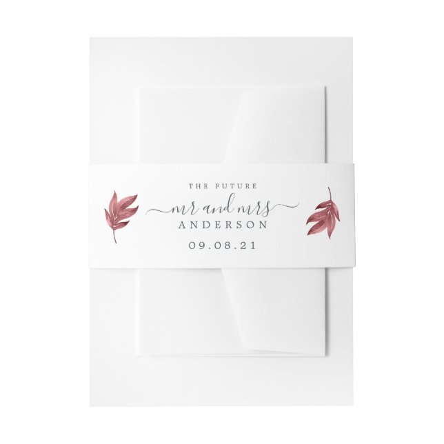 Bandeau De Faire-part Chic Script Future M. Mme Burgundy Leaf Mariage (Devant example)