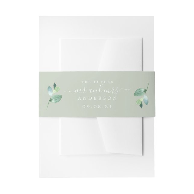Bandeau De Faire-part Chic Script Future M. Mme Green Foliage Mariage (Devant example)