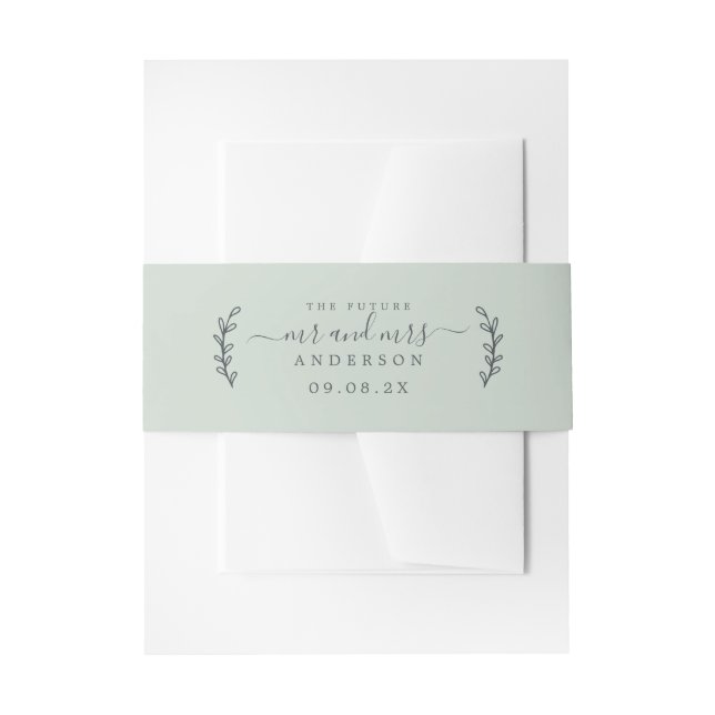Bandeau De Faire-part Chic Script Future M. Mme Mariage Date Green (Devant example)