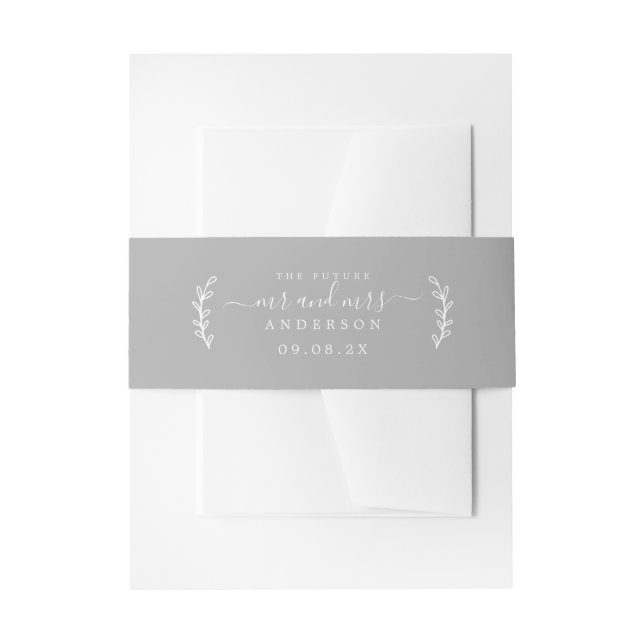 Bandeau De Faire-part Chic Script Future M. Mme Mariage Date Grey (Devant example)
