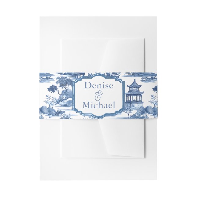 Bandeau De Faire-part Chinoiserie Mariage bleu (Devant example)