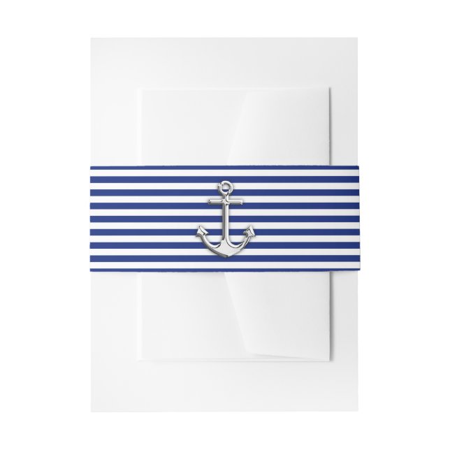Bandeau De Faire-part Chrome Anchor on Navy Stripes (Devant example)
