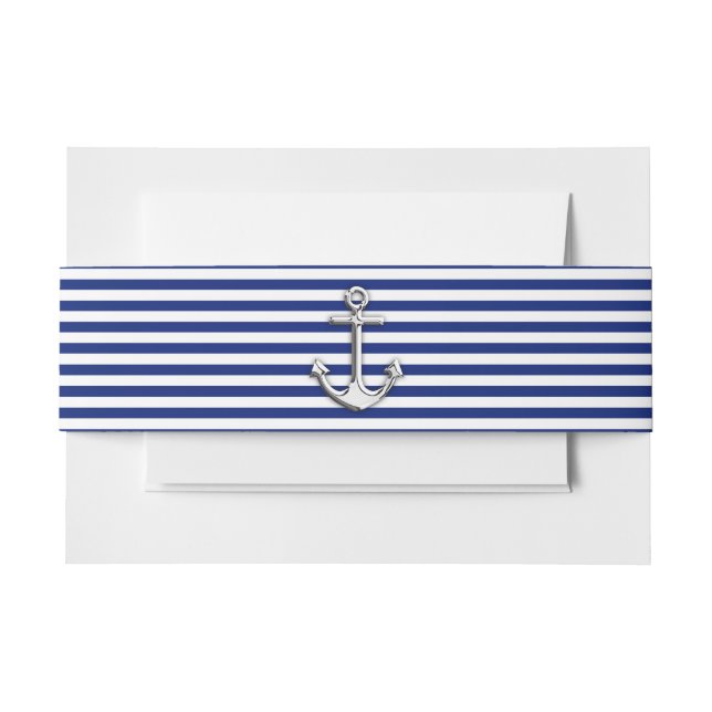 Bandeau De Faire-part Chrome Anchor on Navy Stripes (Devant Example)