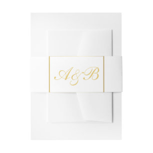 Bandeau De Faire-part Clair Mariage Belly Band Gold Initiales Blanc