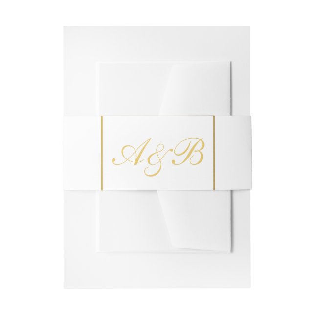 Bandeau De Faire-part Clair Mariage Belly Band Gold Initiales Blanc (Devant example)