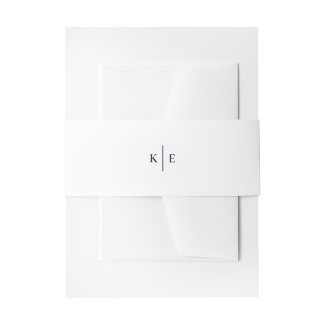 Bandeau De Faire-part Classic Navy Blue Monogram Invitation Belly Band (Devant example)