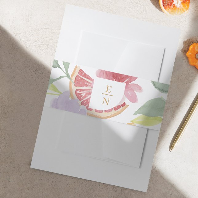 Bandeau De Faire-part Cocktail Aquarelle Citrus Mariage Floral Monogramm (Créateur téléchargé)