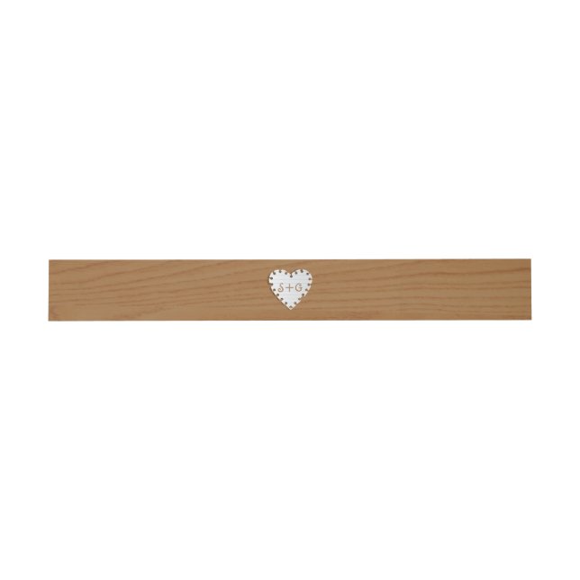Bandeau De Faire-part Coeur de papier sur bois avec mariage monogramme (Plat)