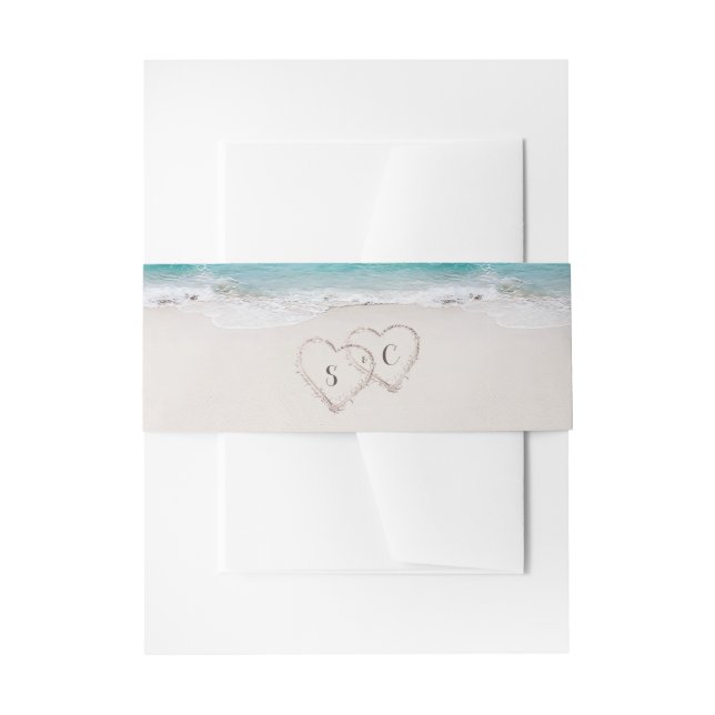 Bandeau De Faire-part Coeurs dans le sable destination mariage plage (Devant example)