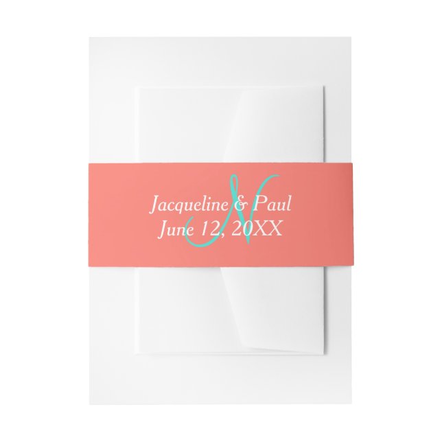Bandeau De Faire-part Cœurs de coucher de soleil Corail Monogramme (Devant example)