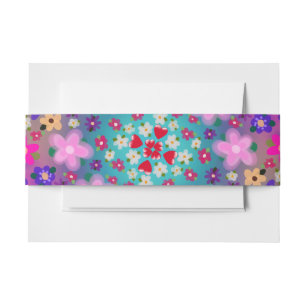 Bandeau De Faire-part Coeurs et fleurs Aqua Jaune Rose Jolie