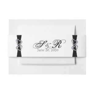 Bandeau De Faire-part Coeurs noirs de ruban et de diamant épousant la
