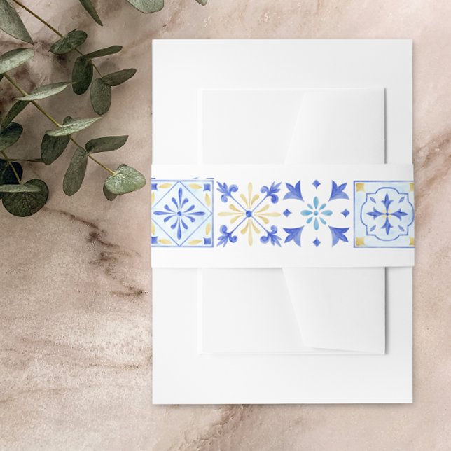 Bandeau De Faire-part Collection de mariage Olive Orchard Blue Tile Bell (Créateur téléchargé)