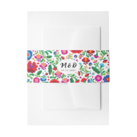 Coloré mexicain broderie Monogramme Mariage Blanc