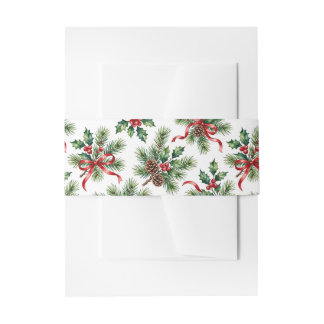 Bandeau De Faire-part Cône de pin de Noël à l'aquarelle et ruban de houx