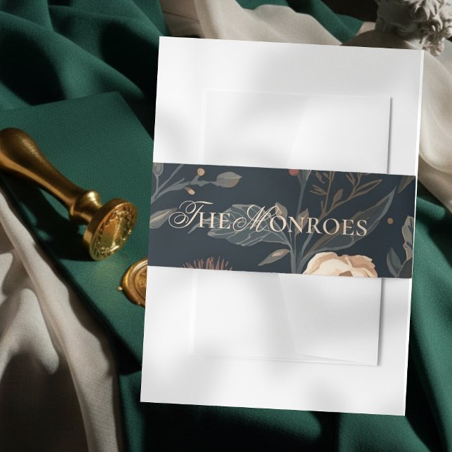 Bandeau De Faire-part Contemporary Modern Black Floral Wedding (Bring your invitation suite together with this Contemporary Modern Black Floral Wedding Belly Band!)